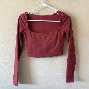 Gold Hinge Square Neck Long Sleeve Crop Workout Top Size XS Padded Mauve